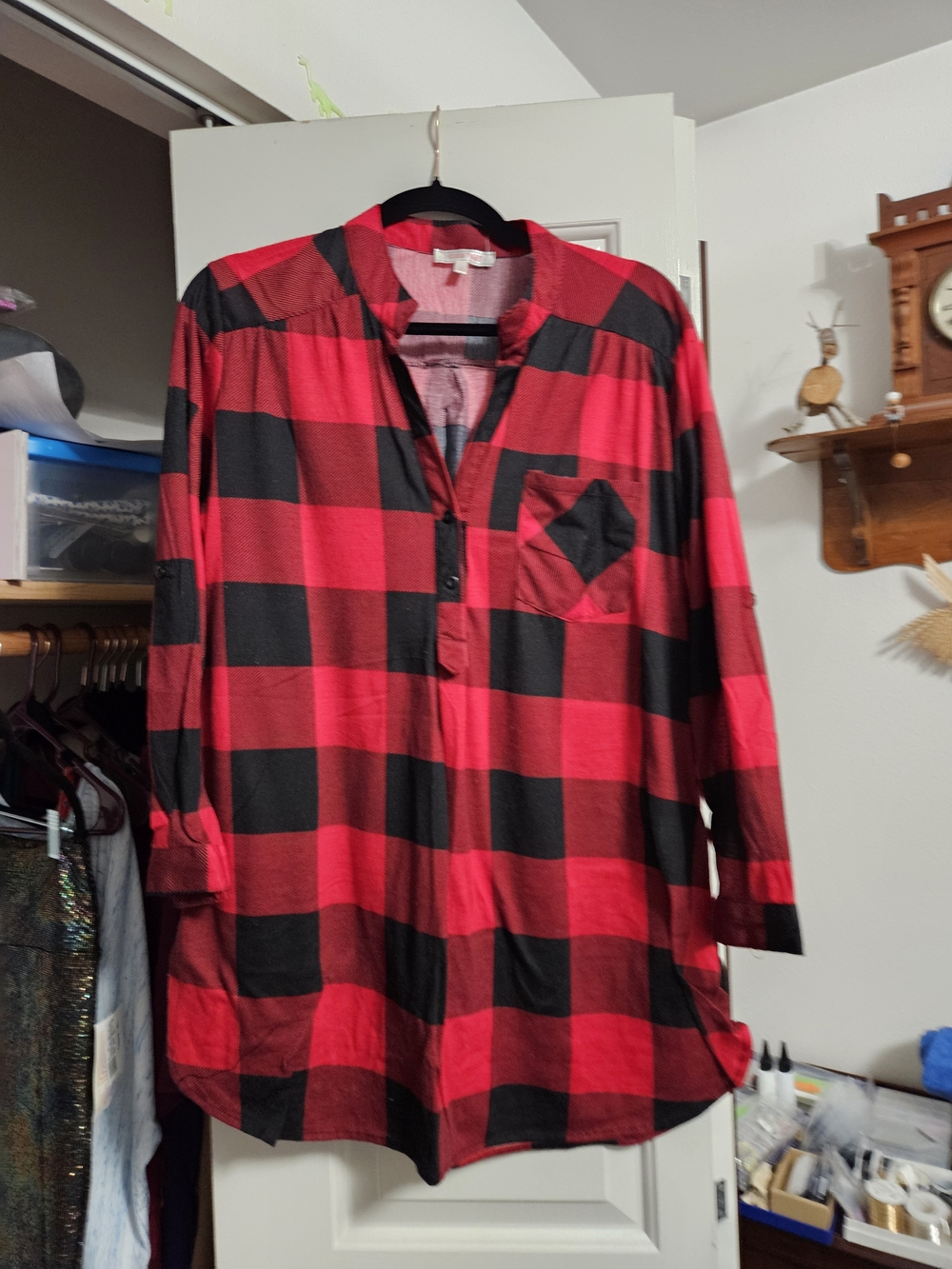 Stella Tweed Red and Black Buffalo Plaid Button-Down Shirt